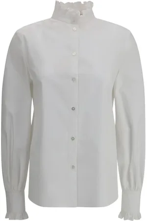VALENTINO Blouses, female, , Size: S Ruffled Shirt with Mother-of-Pearl Buttons