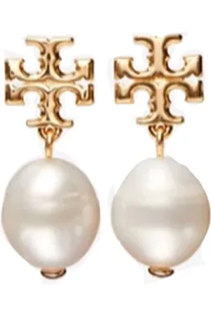 Tory Burch Earrings, female, , Size: ONE SIZE Kira Pearl Gold Plated Earrings