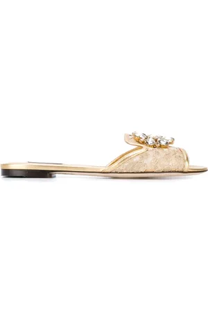 Dolce & Gabbana Sliders, female, , Size: 10 US Golden Crystal Lace Sandals