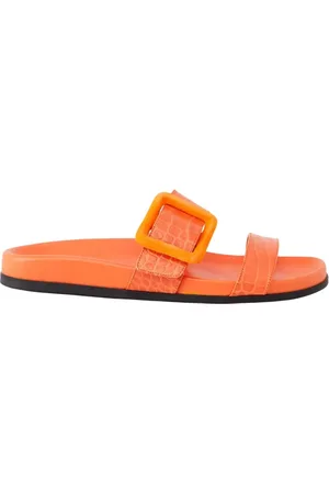 Manolo Blahnik Sliders, female, , Size: 11 US Leather Sandals Crocodile Pattern