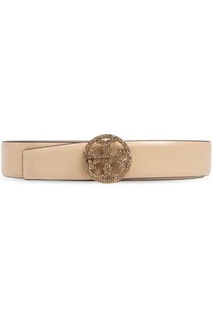 Tory Burch Belts, female, , Size: L Miller Smooth Leather Pavé Logo Belt