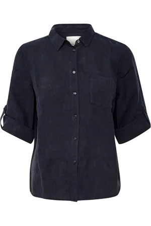 Part Two Shirts, female, , Size: 2XS Navy Linen Shirt Blouse