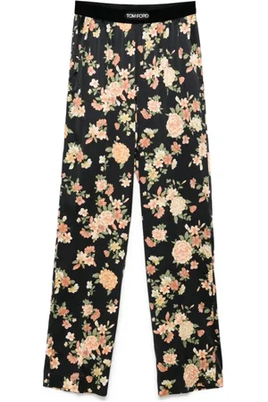 Tom Ford Straight Trousers, female, , Size: M Silk Floral Print PJ Pants