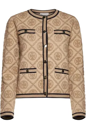 Tory Burch Cardigans, female, , Size: L Beige Monogram Cardigan