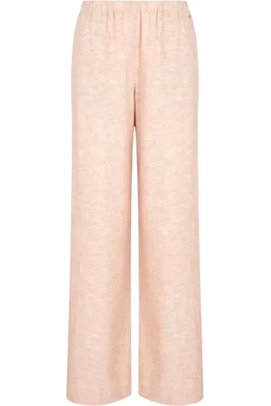 Armani Exchange Wide Trousers, female, , Size: XS Linen and Cotton Wide Leg Trousers