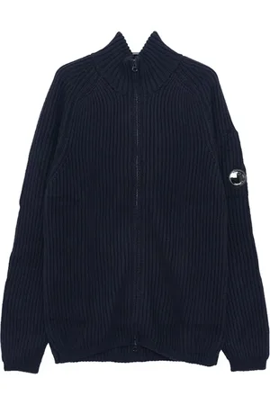 C.P. Company Cardigans, male, , Size: M Ribbed Wool Cardigan with Zipper Pocket