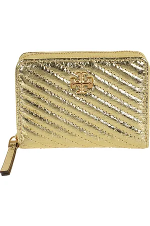 Tory Burch Wallets & Cardholders, female, , Size: ONE SIZE Small Kira Moto Quilt Metallic Zip-Around Wallet