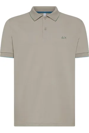 sun68 Polo Shirts, male, , Size: L Grey Polo with Collar Stripe