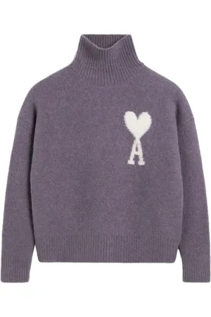 Ami Turtlenecks, male, , Size: L Cozy De Coeur Logo Sweater Lilas