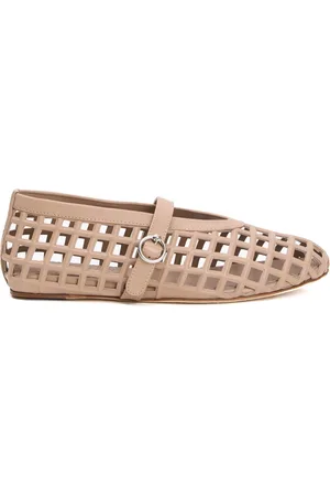 3Juin Ballerinas, female, , Size: 10 US Taupe Leather Mesh Ballerina Shoes