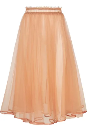 Elisabetta Franchi Midi Skirts, female, , Size: L Rose Gold Tulle Skirt High Waist