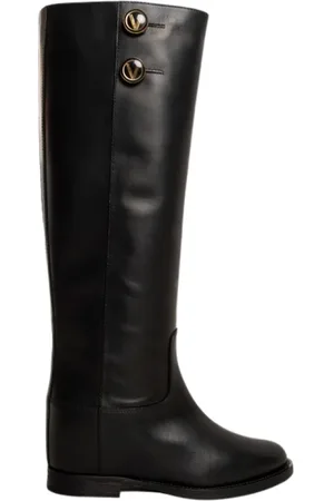 Via Roma High Boots, female, , Size: 10 US Leather Boot with Button Detail