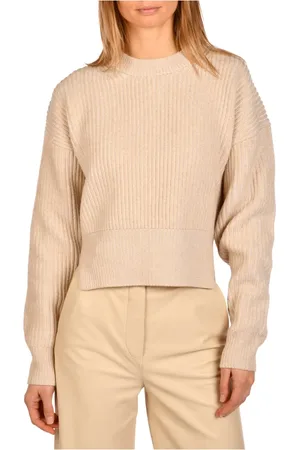 Joseph Round-neck Knitwear, female, , Size: L Ivory Ribbed Crew-Neck Sweater