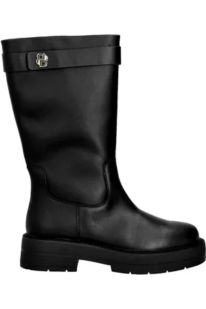 HUGO BOSS High Boots, female, , Size: 6 US Leather boots with relaxed profile and Double B monogram