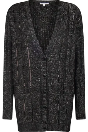 Patrizia Pepe Cardigans, female, , Size: S Grey Knit Cardigan with Lamé Details