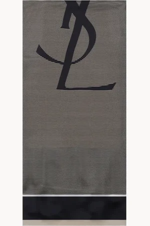 Saint Laurent Silky Scarves, male, , Size: ONE SIZE Navy Silk Scarf with YSL Logo