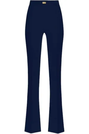 Elisabetta Franchi Wide Trousers, female, , Size: S Flared Crêpe Trousers with Logo