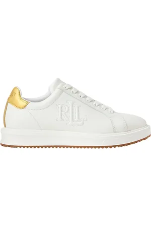Ralph Lauren Sneakers, female, , Size: 7 US Ainsley Metallic-Trim Leather Trainer