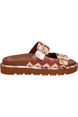 Missoni Sliders, female, , Size: 9 US Brown Lamé Fabric Double Buckle Sandals