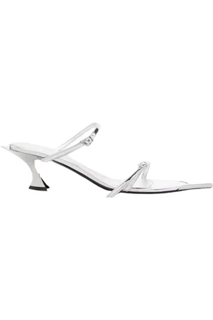 MUGLER Heeled Mules, female, , Size: 8 US Silver Leather Heeled Sandals