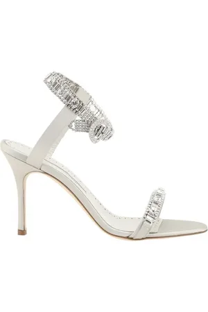 Manolo Blahnik High Heel Sandals, female, , Size: 7 US Sparkling Rhinestone Satin Sandals