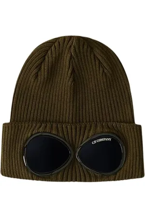 C.P. Company Beanies, male, , Size: ONE SIZE Ribbed Wool Cap with Iconic Goggles