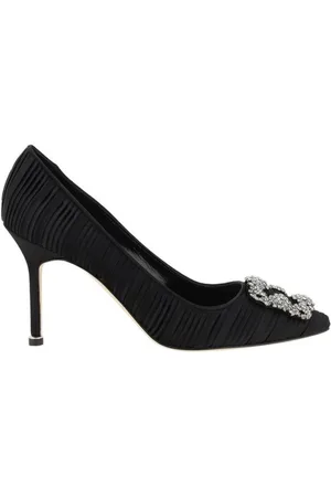 Manolo Blahnik Pumps, female, , Size: 6 US Crystal Buckle Silk Satin Pumps