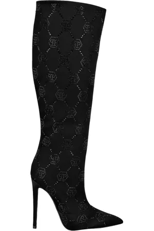 Philipp Plein Heeled Boots, female, , Size: 9 US Crystal Monogram High Heel Boots