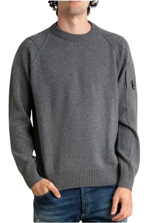 C.P. Company Round-neck Knitwear, male, , Size: S Wool Crew-Neck Sweatshirt with Side Zip