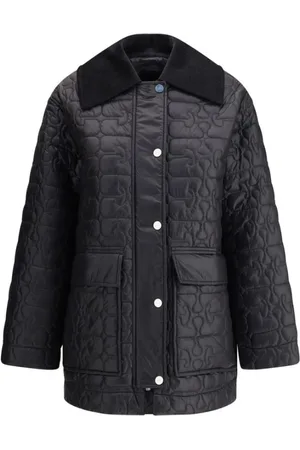 Ganni Winter Jackets, female, , Size: M Quilted Down Jacket with Corduroy Collar