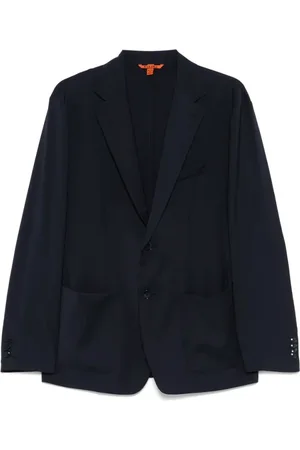 BARENA Blazers, male, , Size: 2XL Navy Wool Blazer with Tropical Style