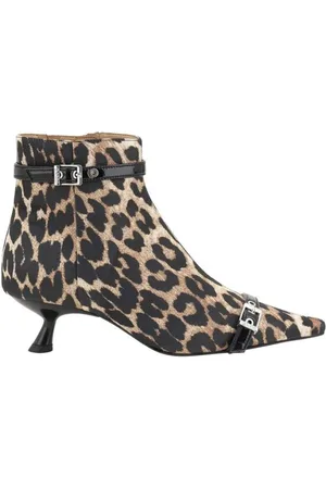 Ganni Heeled Boots, female, , Size: 10 US Leopard Pattern Ankle Boots with Kitten Heel