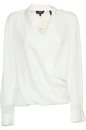THEORY Blouses, female, , Size: L Ivory V-Neck Blouse with Lapel Wrap