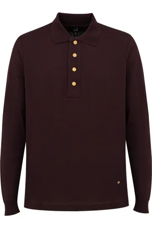 Dunhill Polo Shirts, male, , Size: M Bordeaux Cashmere Long Sleeve Polo
