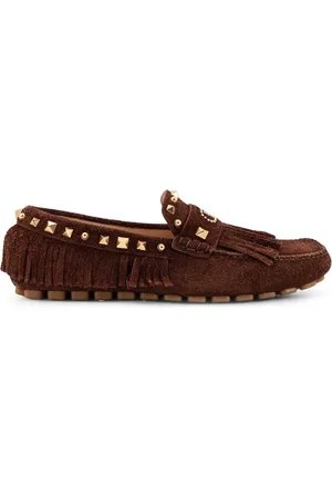 VALENTINO GARAVANI Loafers, male, , Size: 10 US Suede Fringe Loafer with Vlogo Patch