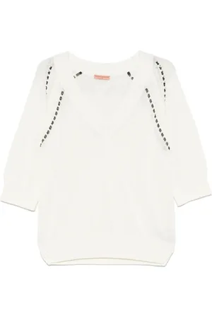 ERMANNO SCERVINO V-neck Knitwear, female, , Size: S V-neck Sweater with Embroidered Logo