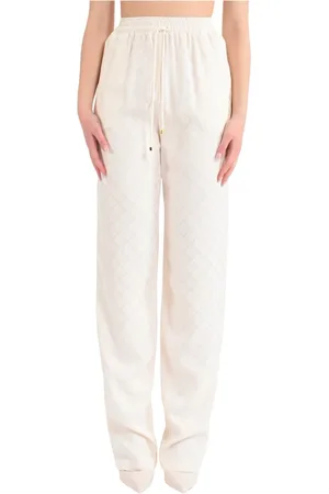 Elisabetta Franchi Straight Trousers, female, , Size: S Satin jacquard pants with diamond pattern