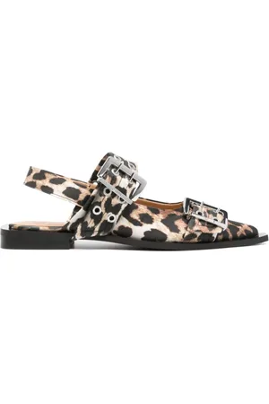 Ganni Ballerinas, female, , Size: 6 US Leopard Print Slingback Block Heel Shoes