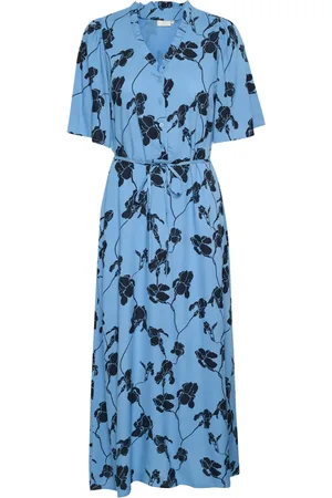 Kaffe Midi Dresses, female, , Size: L Riviera/Black Flower Print Long Dress