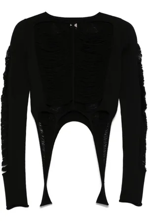 Rick Owens Cardigans, female, , Size: M Distressed Slash Neck Long Sleeve Top