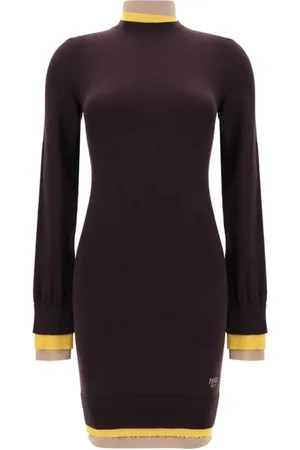 Fendi Knitted Dresses, female, , Size: S Ribbed Mock Neck Mini Dress