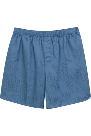 Dior Bottoms, male, , Size: L Navy Silk Cotton Logo Shorts