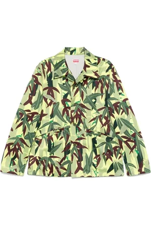 Kenzo Light Jackets, male, , Size: L Green Button-Up Logo Jackets