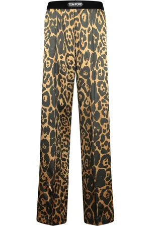 Tom Ford Straight Trousers, female, , Size: M Leopard Print Satin Trousers