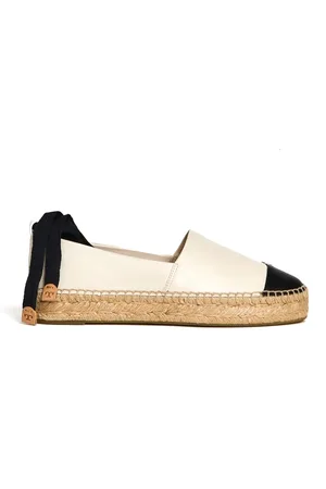 Tory Burch Espadrilles, female, , Size: 7 1/2 US Stylish Ballerinas Light Cream/Black