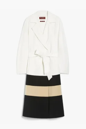 Max Mara Belted Coats, female, , Size: 2XS Wool Coat with Color Block