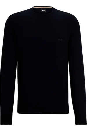 HUGO BOSS Round-neck Knitwear, male, , Size: M Embroidered Crew Neck Sweater