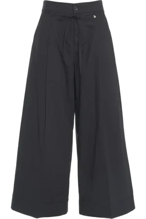 Liu Jo Wide Trousers, female, , Size: S Flared Poplin Trousers with Rhinestone Details