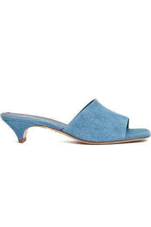 HALMANERA Heeled Mules, female, , Size: 7 1/2 US Denim Slide Sandals Azzurro Ss25