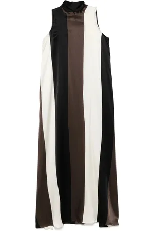 GIANLUCA CAPANNOLO Gowns, female, , Size: XS Sleeveless Black Striped Dress with Scarf Detailing